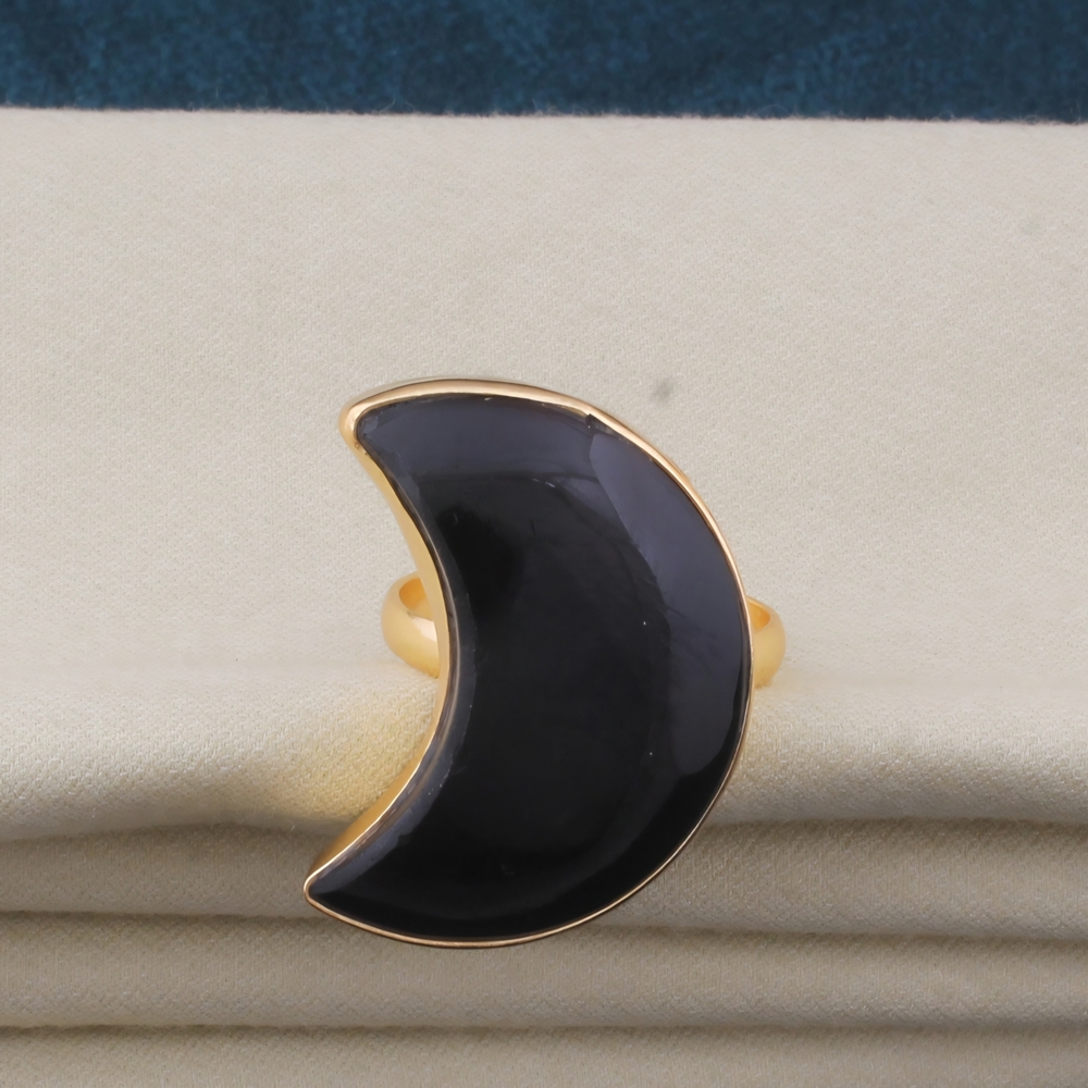 Gold and Black Crescent Moon Ring